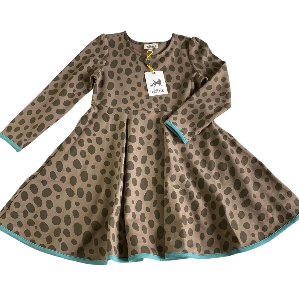 Finding Foxtale Retro Skipping Rocks Swing Dress Girls Size 5 Brown Boho NWT